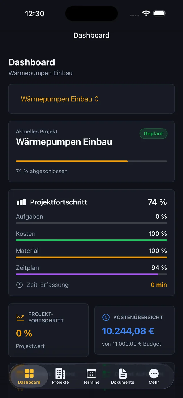Baumio iOS – Dashboard