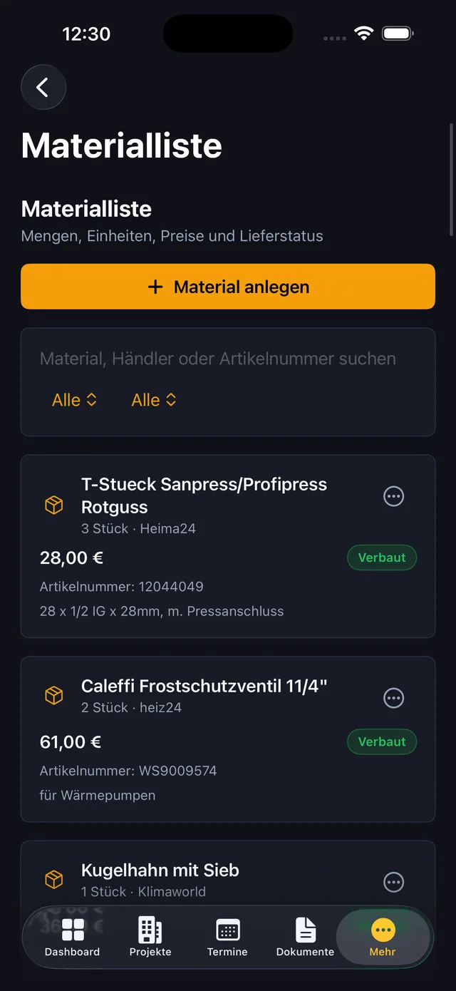 Baumio iOS – Termine & Zeitstrahl